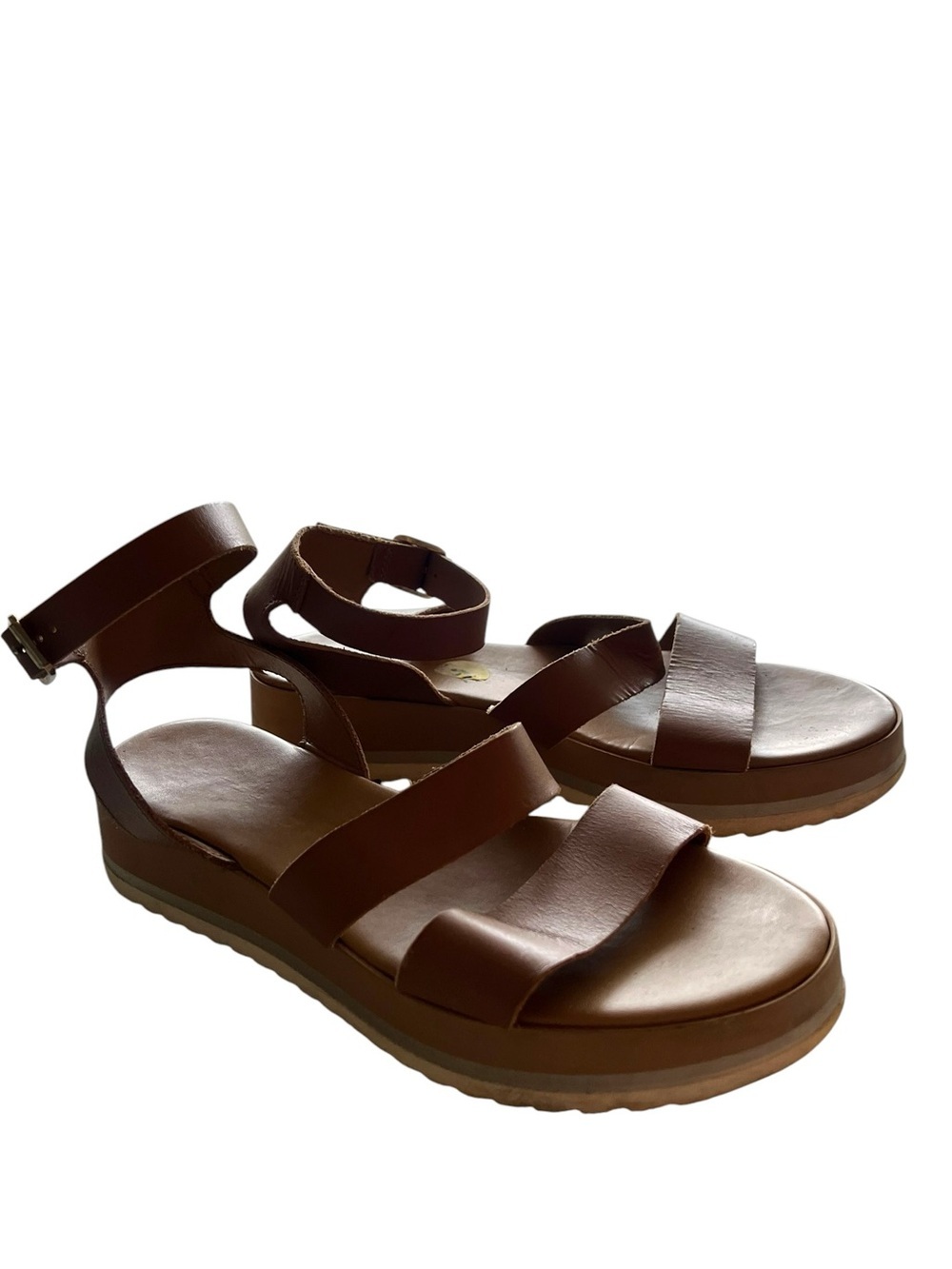 Mila Paoli Women's Sz 9 Ankle Strap Platform Sandals Brown Leather Made in Italy